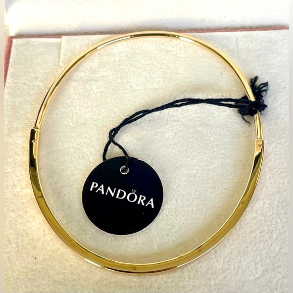 ❌SOLD❌New Pandora Signature 14k Solid Gold I-D Bangle Bracelet 552227C00 Size 2 - Picture 2 of 9